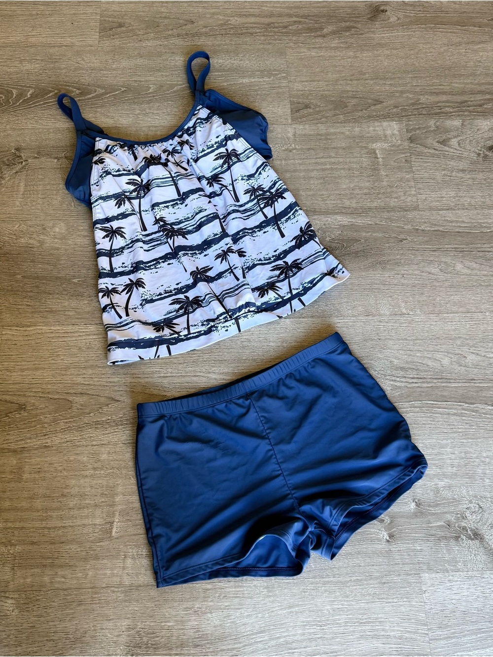 Navy Palm Print Two-Piece Tankini Set